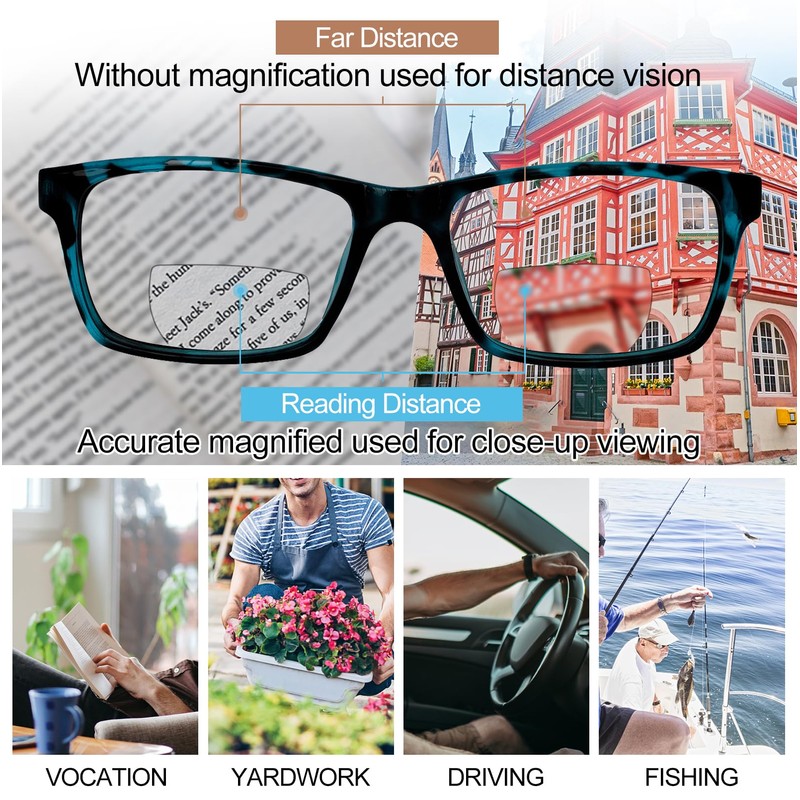 OCCI CHIARI Bifocals Reading Glasses for Men,Transition Square Eye Protection