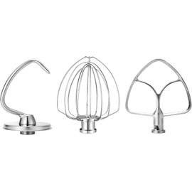 Stainless Steel Mixer Accessories Compatible with KitchenAid 4.5-5 Qt Tilt-Head, Heavy Duty Flat Beater, Dough Hook & 6 Wire Whisk, Fits KSM150, KSM45, KSM90, Dishwasher Safe Replacement Parts
