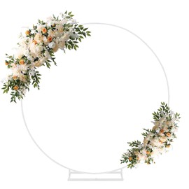 JALANCY 6FT Round Backdrop Stand Wedding Arch Frame Circle Stable White Metal Arch Stand for Wedding Birthday Party Baby Shower Bridal Shower Photography Decoration