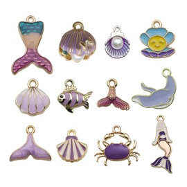 WOCRAFT 24Pcs Purple Enamel Ocean Fish Shell Sea Charms for Jewelry Making Starfish Seashell Marine Charms Pendants for Necklace Earring Bracelet Crafting Holiday Gifts for Women DIY keychain (SN617)
