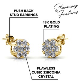 Cate & Chloe Remy 18k White Gold Sparkling Pave Stud Earrings with Crystals, Sparkle Crystal Studs Earring Set for Women, Wedding Fashion Flower Cluster Earrings for Bridesmaid (Yellow Gold)