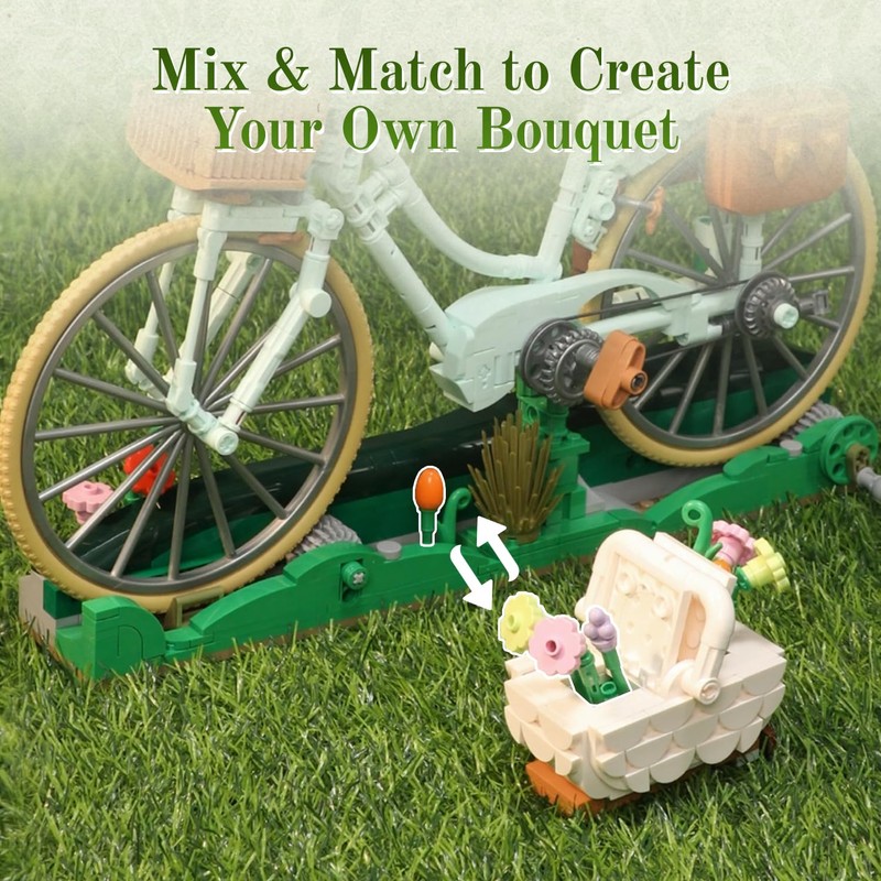PANTASY Vintage Flower Bicycle Building Set with Spring Picnic Scene