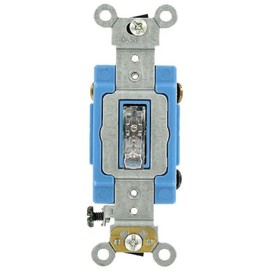 Leviton 15 Amp, 120 Volt, Toggle Pilot Light, Neutral 3-Way AC Quiet Switch, Extra Heavy Duty Grade, Self Grounding, Back and Side Wired, 1203-PLC, Clear