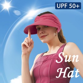 TAGVO Sun Visor Hats for Women with Large Brim Foldable Visor Cap Beach Hat Sun Protection UPF 50+ Designed for Outdoor Sports such as Beach Volleyball, Golf, Baseball, Tennis, Badminton, Running,