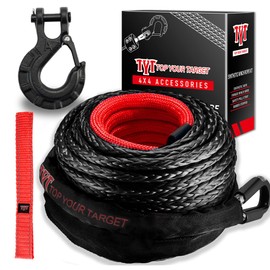 TYT Synthetic Winch Rope Kit - 3/8" x 92' with 27000 lbs Strength, Protective Sleeve, Heavy Duty Hook and Safety Pull Strap for Off-Road 4x4 Vehicles (Black)