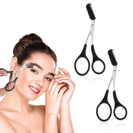 2PCS Eyebrow Trimmer Scissors with Comb, Stainless Steel Eyebrow TrimmerScissors for Women and Man, Professional Precision Eye Brow Trimmer with Non-Slip Finger Grip Black
