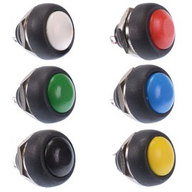 Off(On) Round Momentary Push Button Horn Switch Red Black Blue Green White Yellow (Pack of 6)