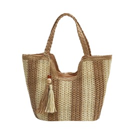 HuiYStar Large Straw Beach Bag for Women Summer Travel Braided Shoulder Bags for Vocation, beige