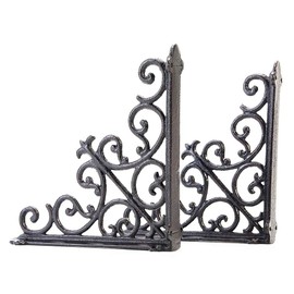 Sungmor 2PC 4.7 Inch Heavy Duty Decorative Brackets for Shelves, Vintage Victorian Cast Iron Shelf Bracket, Sturdy Black L Shape Metal Corner Brace Shelf Supporter, Wall Mounted Floating Shelf Bracket