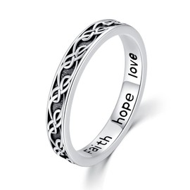 Twoowl Faith Hope Love Ring 925 Sterling Silver Celtic Knot Oxidized Ring Dainty Inspirational Ring Viking Rings Celtic Jewelry Gifts for Women Men（#8）