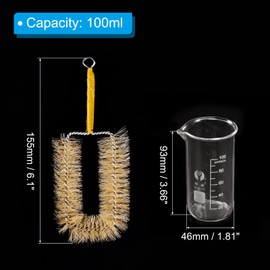 PATIKIL 100ml Tall Form Glass Beaker with Brush, 3.3 Borosilicate Glass Graduated Printed Scale Measuring Cups with Spout for Kitchen Lab Liquids