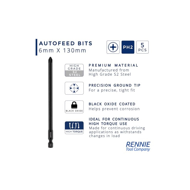 5 x Rennie Tools 130mm Long PH2 Compatible with Senco