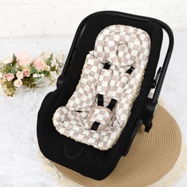 DILIMI Infant Car Seat Insert, Baby Car Seat Head Support with Removable Headrest, Adjustable Newborn Car Seat Cushion with3 Strap Paddings for Stroller, Swing, Bouncers, Coffee Lattice