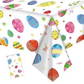 PXDUCN Easter Table Cloth, Easter Decorations, 53.93 * 107.87INCH Rectangular Plastic Waterproof White Easter Egg Tablecloth, for Easter Party Supplies Easter Party Decorations(1 PCS Colorful Egg)