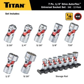 Titan 66860 7-Piece 1/4-Inch Drive SAE Auto Flex Universal Socket Set, 12-Point, 3/16-Inch to 9/16-Inch