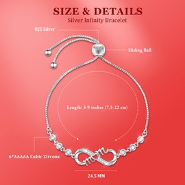 Infinity Bracelet Women's 925 Silver Bracelet Heart Bracelets Women's Bracelet Silver Women's Bracelet Silver 925 Women's Jewellery Women's Gifts for Women Girlfriend Gift for Her Valentine's Day with