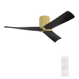 WINGBO 52" DC Flush Mount Ceiling Fan without Lights, Gloss White Ceiling Fan, 3 ABS Plastic Curved Blades, 6 Speed Reversible DC Motor, Hugger Ceiling Fan No Light for Kitchen Bedroom Living Room