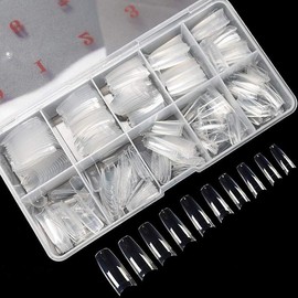 500PCS Clear Half Cover French Style Acrylic Nail Tips, 10 Sizes for Perfect Fit, Ideal for Nail Art Salons & DIY Manicures at Home with Storage Box - Color: Clear
