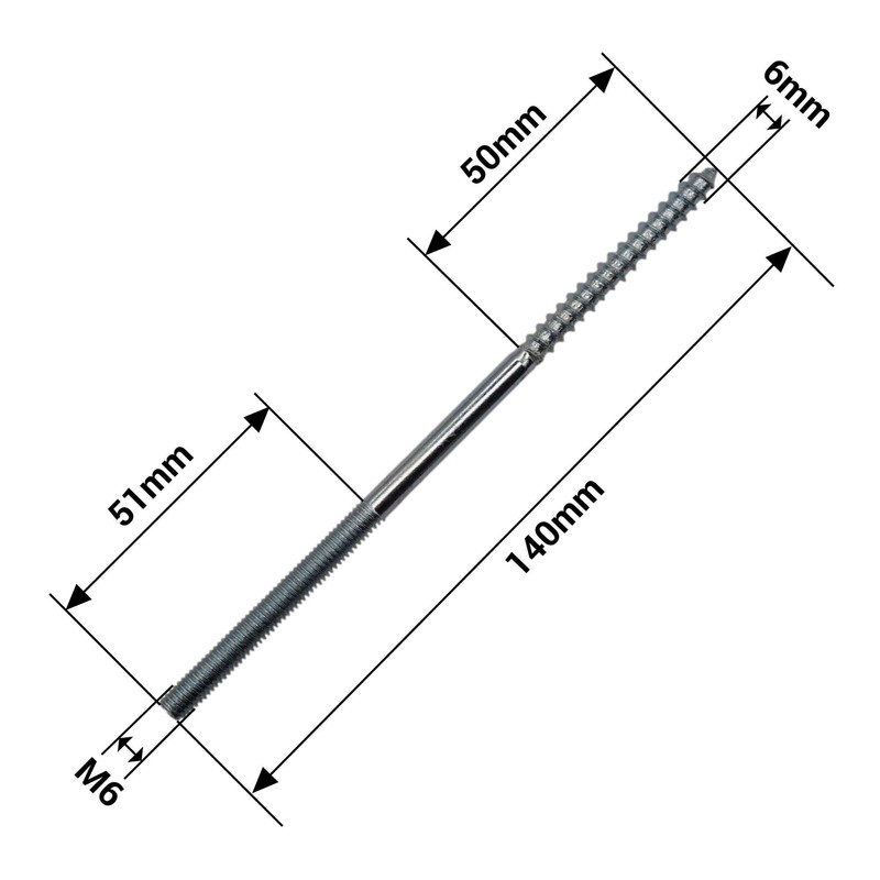SKIR'CO Pack of 10 Hanger Bolts M6 x 140 mm,