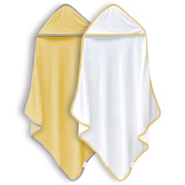 BAMBOO QUEEN 2 Pack Premium Baby Bath Towel - Rayon Made from Bamboo, Hooded Towels for Babies,Toddler,Infant - Newborn Essential -Perfect Baby Registry Gifts (White and Yellow, 30 x 30 Inch)
