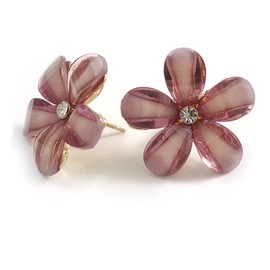 Lavender Daisy Acrylic Stud Earrings In Gold Plating - 25mm Diameter