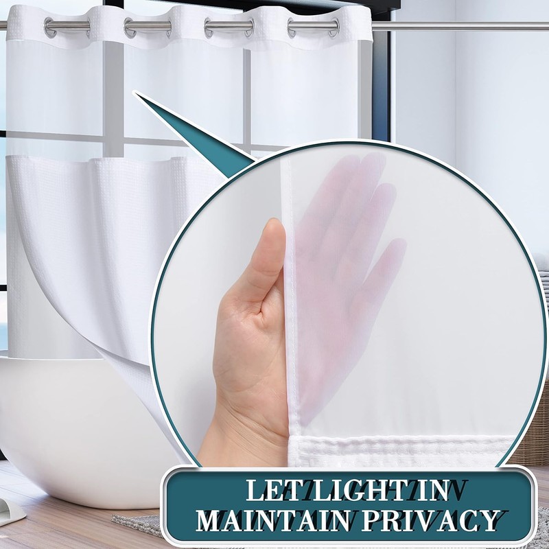 White Split Shower Curtain for Bath Transfer Benches, Polyester Fabric