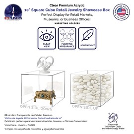 2 Pack Acrylic Box 10" Square Five Sided Display Bin Plexiglass Freestanding Cube No Assembly No Lid by Marketing Holders