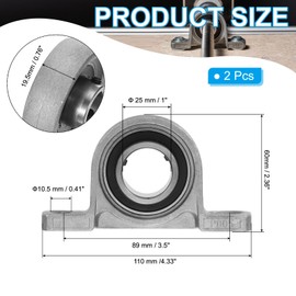 PATIKIL Pillow Block Bearing 1" / 25mm Bore, 2 Pcs Vertical Zinc Alloy Steel Mounted Flange Pillow Block Self Alignment Insert Bearings Bore Ball Housing for Machinery Power Agriculture