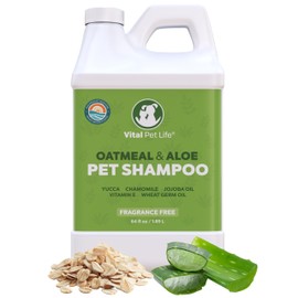 Dog Shampoo with Oatmeal, Aloe Vera, Chamomile, Jojoba Oil, Vitamin E - Natural Ingredients, Helps Allergies Dry Coats & Itchy Sensitive Skin, No Parabens or Artificial Dyes, 64 oz