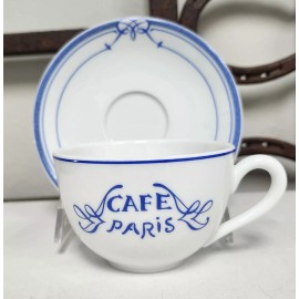 Bernardaud  France CAFE PARIS Blue Teacup And Saucer RARE! Never Used BRAND NEW