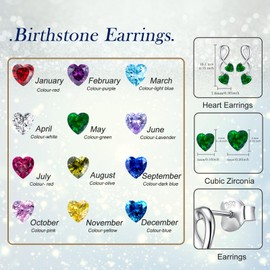Earrings for Women, S925 Sterling Silver Birthstone Heart Studs Earring for Girlfriend Wife, Anniversary Birthday Christmas Valentines Mothers Day Gifts Jewelry for Womens Wife Her Mom, 17mm*8mm