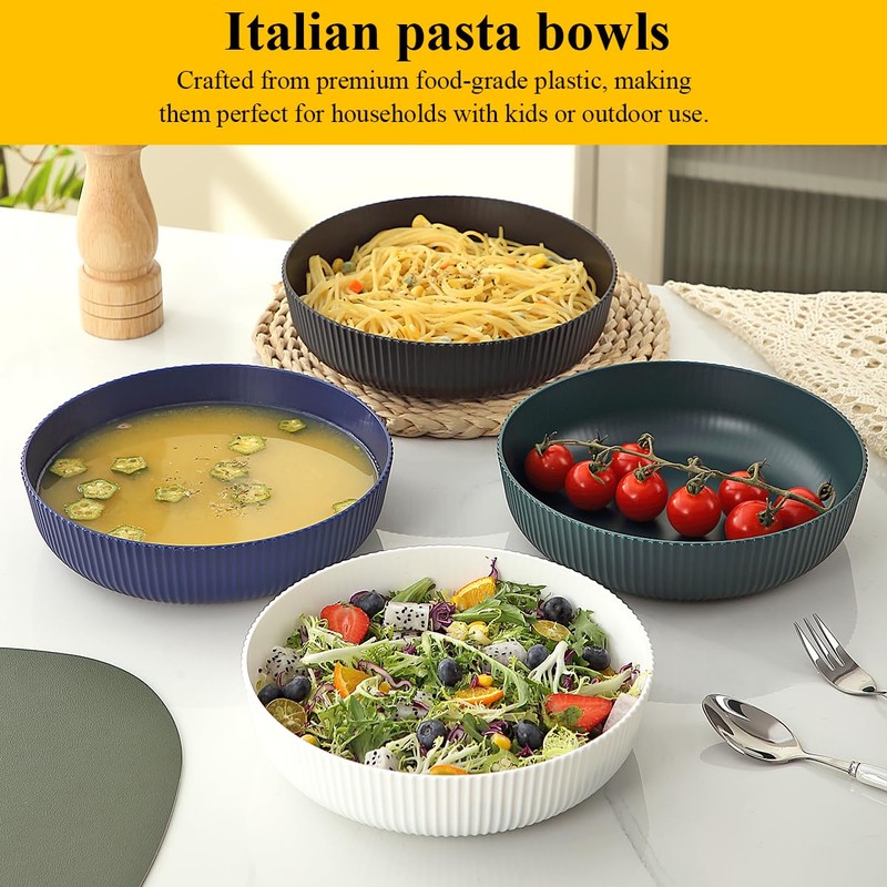 Berglander Pasta Bowls Set of 4, Reusable Salad Bowls 37oz