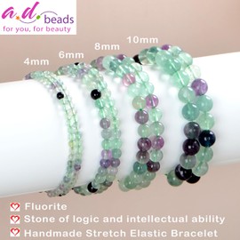 AD Beads Handmade Gemstone Stretch Elastic Bracelet Crystal Healing Reiki Nature's Beauty and Spiritual Essence Unisex (8mm, Fluorite)