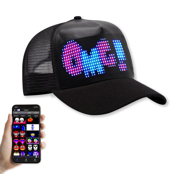 LED Hats, LED Cool Novelty Baseball Caps,Bluetooth Control,Supports Text, Patterns,
