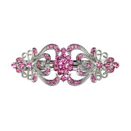 Faship Gorgeous Pink Crystal Hearts And Floral Hair Barrette