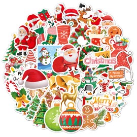 100 Pcs Christmas Stickers Decoration,MOIHSING Cute Vinyl Waterproof Stickers Decals for Laptop,Water Bottle,Skateboard,Envelopes,Crafts Scrapbook,Merry Christmas Holiday Decor Sticker for Kids Aldult
