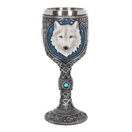 Nemesis Now Ghost Wolf 10cm Resin Goblet with Stainless Steel Insert, Blue, One Size
