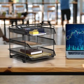 Deco Brothers Stackable Sliding Letter Tray Paper Organizer, 3 Tier, Black