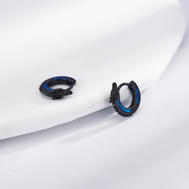 13mm Dragon Hoop Earrings Sterling Silver Black Opal Dragon Huggie