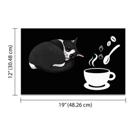 WIRESTER 19 x 12 Inch Absorbent Coffee Machine Mat, Rubber Dish Drying Rack Pad, Coffee Bar Accessories For Kitchen Restaurant Countertop - Playful Tuxedo Cat With Coffee