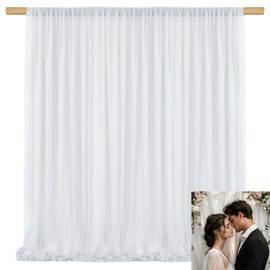 TOAOFY 5x10ft White Backdrop Curtains White Tulle Wrinkle Free Background Curtains Sheer Backdrop Curtains (2 Panels 5x10ft White ) TAYS051