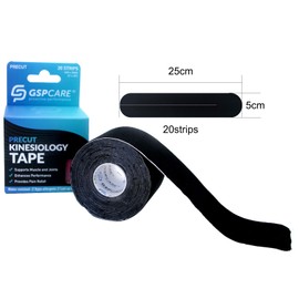 GSPCARE Y Kinesiology Tape, Pre-Cut Sports Tape for Muscles for Training, Latex-Free, Waterproof Physio Tape, 5 cm x 25 cm, Pack of 20, Black