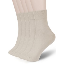 FGZ Womens Thin Cotton Socks, Casual Soft Cotton Socks Women Above Ankle Crew Socks 5 Pairs (5-9, Md Beige)