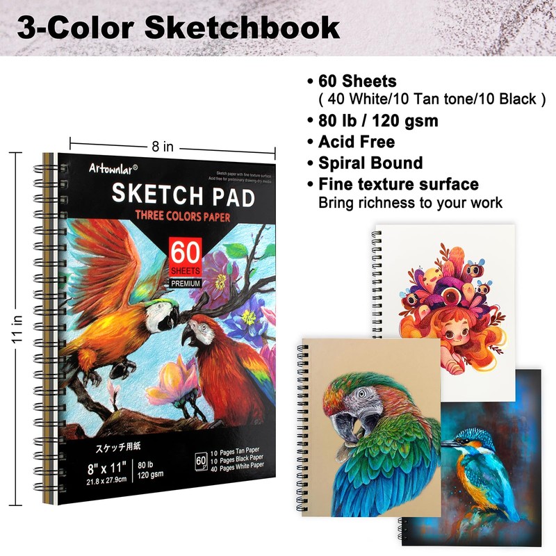 Artownlar 72 Pack Drawing Sketching Set with 8x11 Sketchbook |
