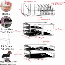 Clear Acrylic Makeup Organizer for Vanity,Countertop,Stackable 7 Drawers Bathroom Skincare Organizer with Brush Holder,Large Skin Care Organizer for Jewelry,Beauty Product Lipsticks,Nail Polishes