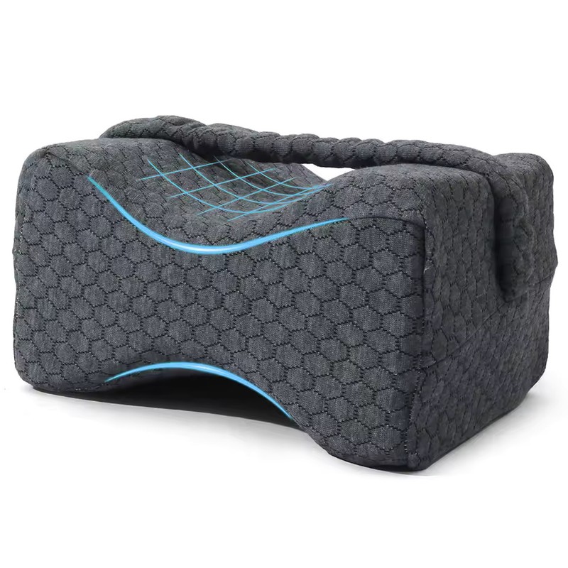 Memory Foam Knee Pillow for Side Sleepers with Dual-Sided Elastic