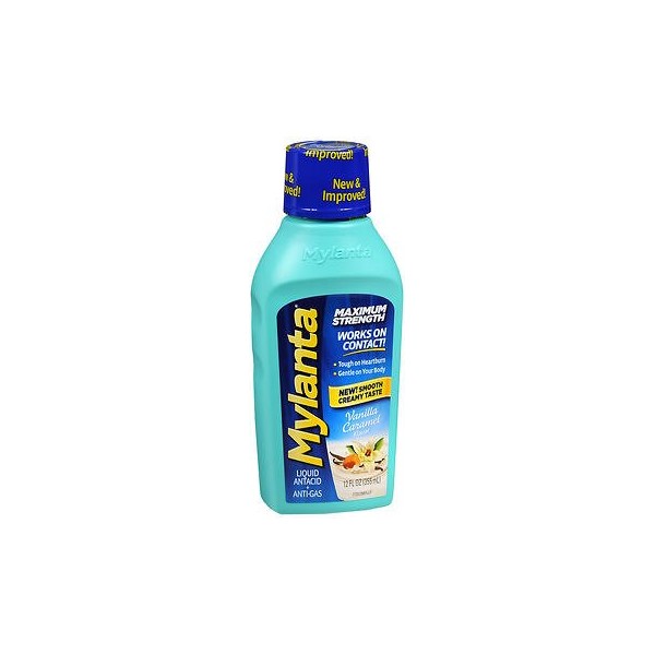 Mylanta Maximum Strength Liquid Antacid + Anti-Gas Vanilla Caramel Flavor - 12 oz, Pack of 5