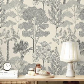 Safiyya Peel and Stick Wallpaper Beige Forest Contact Paper 17.3" x 118" Vintage Tree Wall Paper Renter Friendly Self Adhesive Removable Wallpaper for Bathroom Vinyl Off-White