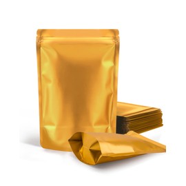 100 Pack Resealable Stand Up Bags,Smell Proof Pouch Sealable Foil Pouch Bags for Packaging (Gold, 3.5" x 5.1")