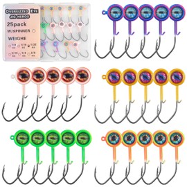 Crappie Jig Heads for Fishing,25pcs Big Eye Jig Heads Fishing Lure with Wired Bait Keeper Oversized Eyes Jigs Swimbait Jighead Hook 1/16oz